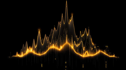 Wall Mural - golden abstract technological chart visualization of data glowing on black background