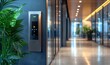 © dgpatel - Modern office entrance with a biometric security access control system on the wall, ensuring restricted and safe entry, Generative AI