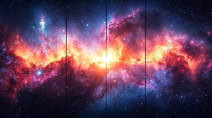 Wall Mural - cosmic dance: a breathtaking nebula bursts with vibrant hues of crimson, gold, and sapphire, paintin