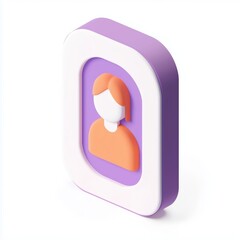 Canvas Print - isometric rendering of a simple woman avatar with orange hair and shirt against a purple and white f