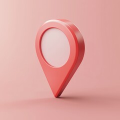 Wall Mural - a minimalist three-dimensional rendering shows a red location pin set against a soft pink background