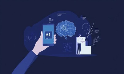 ai phone app development, futuristic office background