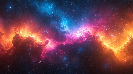 Cosmic Dance of Fire and Ice: A mesmerizing cosmic landscape where vibrant hues of red, orange and blue collide in a breathtaking nebula.