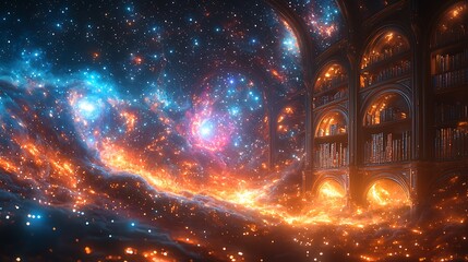 Wall Mural - cosmic tapestry: a celestial masterpiece unfolds, an ethereal structure bathed in the vibrant glow o