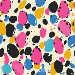 Wall Mural - Colorful Abstract Polka Dot Pattern with Vibrant Pink, Blue, Yellow, Black Spots