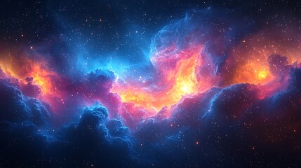 Wall Mural - cosmic nebula: a breathtaking digital illustration of a vibrant nebula, swirling with hues of fiery 