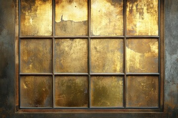 Distressed gold paneled door with metal frame texture