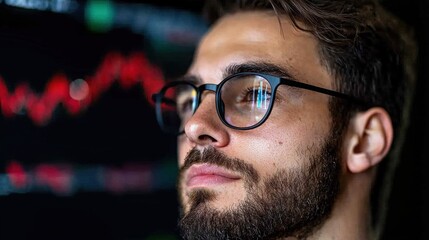Wall Mural - concentrated business professional wearing glasses and a beard deeply focused on analyzing financial