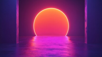 Wall Mural - Vibrant Neon Sunset in Abstract Space with a Futuristic Vibe
