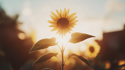 Wall Mural - Vibrant Sunflower in Golden Sunlight Radiating Warmth and Serenity