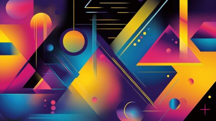 Wall Mural - Vibrant Abstract Geometric Shapes with Bold Colors and Light Effects