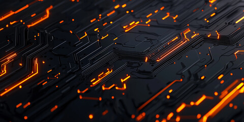 Aufkleber - Futuristic circuit board with glowing orange lines