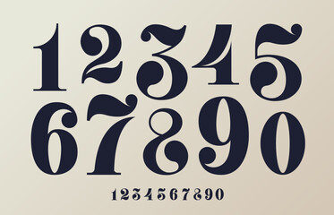 vintage decorative numbers font from 0 to 9. vector black numerals with elegant and intricate style,