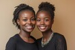 © dgpatel - Portrait of cute black girl and her mother hugging and smiling at camera, beige background, healthy united family, mother daughter bonding concept, Generative AI
