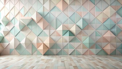 Wall Mural - Pastel Geometric Wall Paneling in an Empty Room with Light Wood Flooring