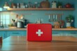 © Aleksandr - Red first aid kit on wooden table in cozy kitchen setting