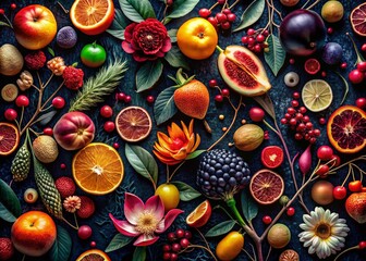 Wall Mural - abstract fruit flower line art texture repeat - low light photography stock photo