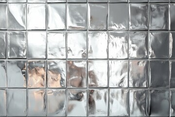 Canvas Print - Wall composed of shiny silver reflective square tiles background