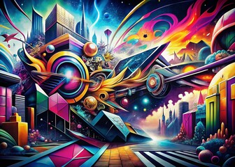 Wall Mural - Abstract Graffiti Urban Energy Seamless Pattern - Vibrant Street Art Texture
