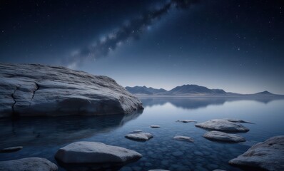 Wall Mural - Serene night landscape with stars.