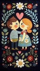 Wall Mural - a digital illustration of a young boy and girl