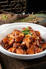 Wall Mural - Stir-fried Chicken in Garlic Sauce in Casserole