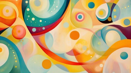 Wall Mural - Vibrant Abstract Swirls with Colorful Circles and Fluid Shapes