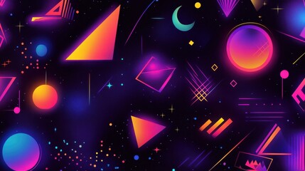 Wall Mural - abstract neon geometric shapes on dark background for creative design