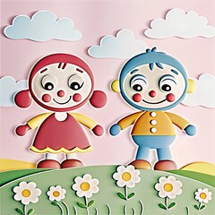 Wall Mural - a digital illustration of a young boy and girl