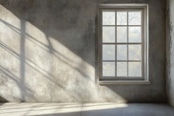 Wall Mural - Sunlight streams through window onto textured wall and tiled floor