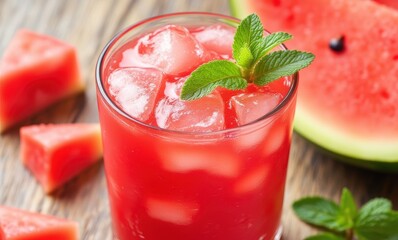 Wall Mural - Refreshing watermelon drink with mint garnish