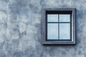 Wall Mural - A single square window on a textured gray wall