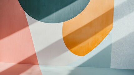Wall Mural - Abstract Geometric Wall Design with Soft Color Palette and Shadows
