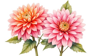 Canvas Print - Beautiful pink and orange dahlia flowers