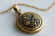 © Steven - A vintage gold locket with intricate floral engravings on a delicate chain, set against a soft white background.