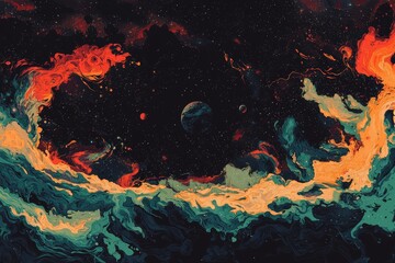 a dynamic abstract depiction of a celestial galaxy with disjointed stars and spiraling forms in a cu