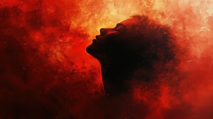 Silhouette of a woman in a red fiery background