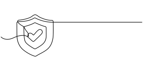 Naklejka na meble Security shield with check mark of one continuous line drawn. Shield drawn in one line. Safety and anti-virus protection concept. Vector illustration, Shield Protection Continuous Line Icon. 