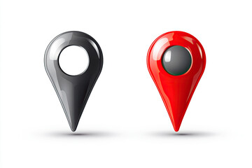 Wall Mural - two 3d location markers, black and red, isolated on white