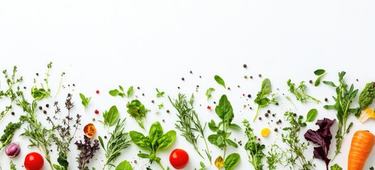 Wall Mural - Fresh Herbs, Spices, & Veggies on White; Food Blog