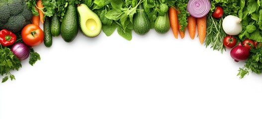 Wall Mural - Fresh produce border, white background, healthy food