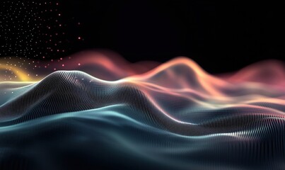 Wall Mural - Abstract digital landscape with flowing waves and particles in vibrant colors