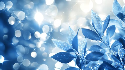 Wall Mural - Blue leaves shimmer with bokeh. Ideal for nature theme wallpapers and backgrounds