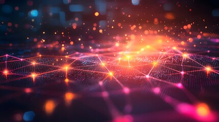 Wall Mural - luminous and dynamic visualization of a complex digital blockchain network representing the intercon