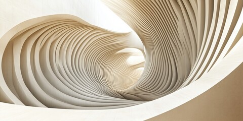 Wall Mural - Abstract architectural design featuring flowing curves and smooth textures in beige tones