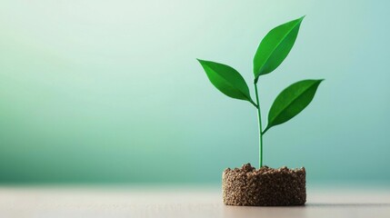 Wall Mural - Fresh green plant sprouting from soil on a minimalist background