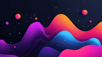 Wall Mural - Vibrant abstract waves with colorful spheres on dark background