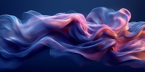 Wall Mural - Abstract flowing fabric, blue & pink hues, dark background, design element