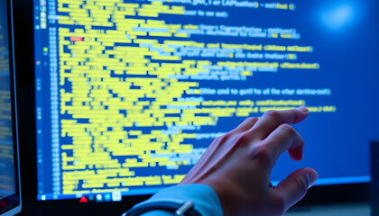Development, programming and coding technology concept. A programmer manually works with program code on a computer, detailed. with white shades