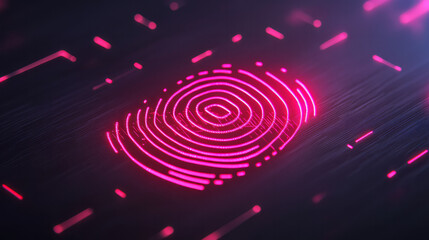 Aufkleber - A bold digital fingerprint outlined in neon lines against a dark matrix backdrop, flanked by
